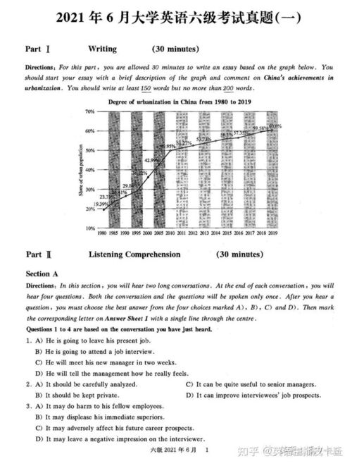 2021年6月英語六級試卷和答案解析 第一套 聽力全文 電子版pdf