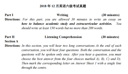 2018年12月大學英語六級考試真題第1卷(下載)